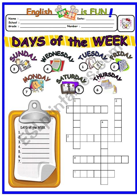Days Of The Week 2 Esl Worksheet By Bburcu Esl Worksheets