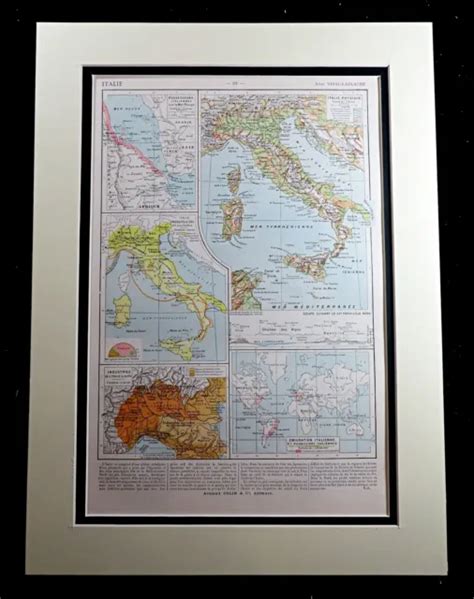 MAPPA D ITALIA FISICA Politica Industriale Grafico Geografia Francese