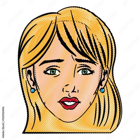 Pretty Face Woman Hairstyle Comic Vector Illustration Stock