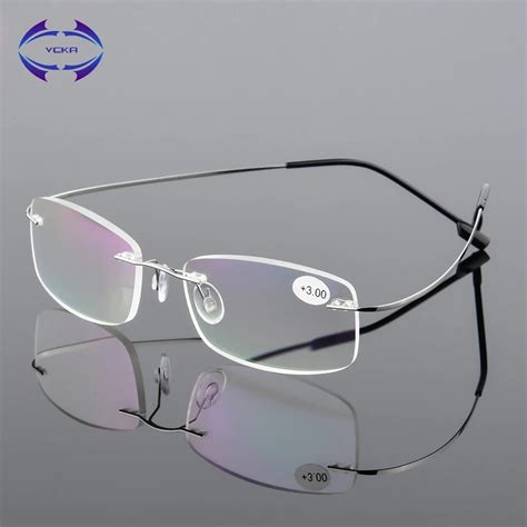 Vcka Rimless Reading Glasses Men Titanium Alloy Women Square Eyeglasses Presbyopic Frameless