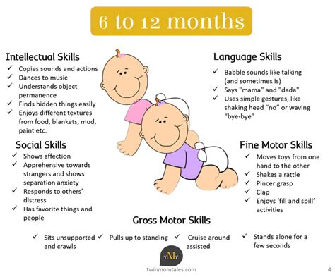 A look at baby developmental milestones with twins at 6 to 12 months old. Also get a… | Baby ...