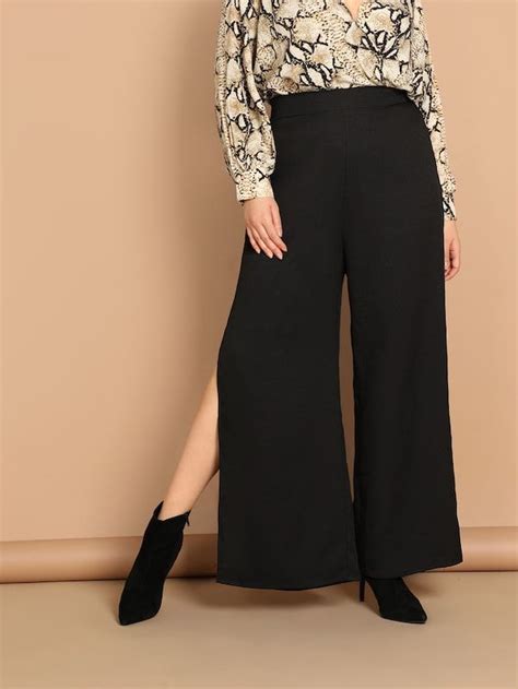 Plus Elastic Waist Wide Leg Pants Sheinsheinside