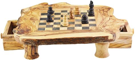 Olive Wood Rustic Chess Set Large 50cm Bigamart