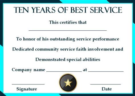 10 Years Service Award Certificate 10 Templates To Honor Years Of