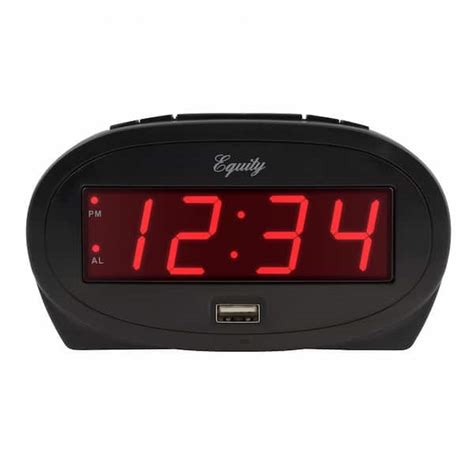 Equity By La Crosse 0 9 In Red LED Alarm Clock With USB Charge Port
