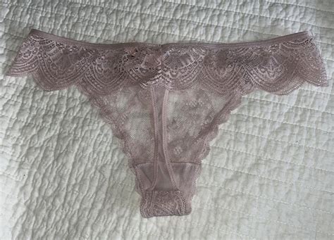 Nwt Victoria S Secret Dream Angels Floral Foil Lace Thong Panty Pale