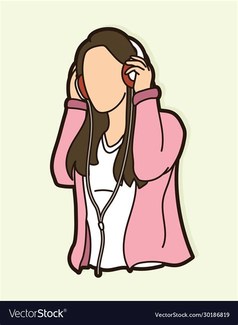 Woman Listening Music With Headphones Cartoon Vector Image