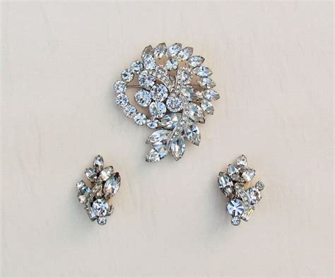 Vintage Weiss Rhinestone Brooch And Earrings Large Pin With Etsy