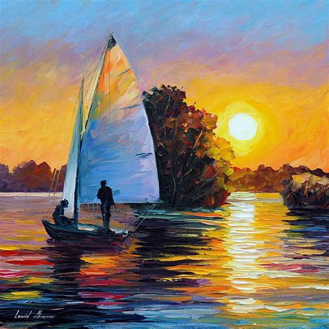 Sunset By The Lake — Palette Knife Oil Painting On Canvas