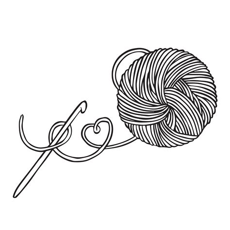 Vector Drawing In Doodle Style A Ball Of Wool And A Hook Knitting Crochet Hobby