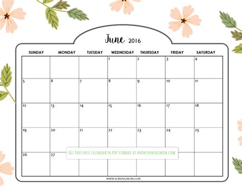 Pretty Printable Calendars For June