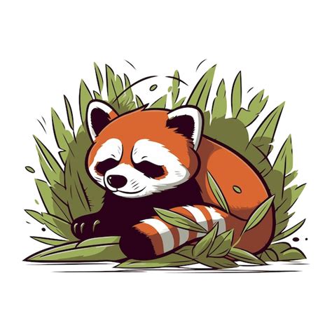 Premium Vector Red Panda Sitting On The Grass Cute Cartoon Vector