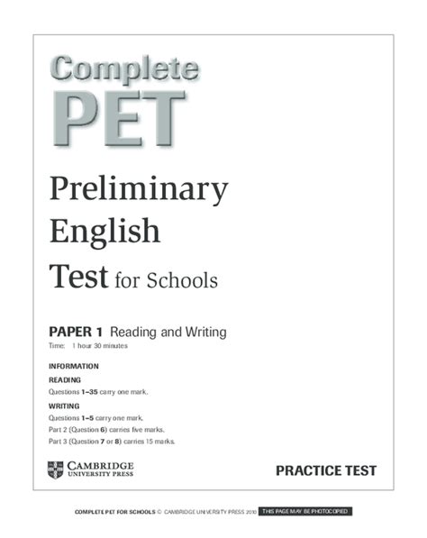 Pdf Complete Pet For Schools Preliminary English Test For Schools