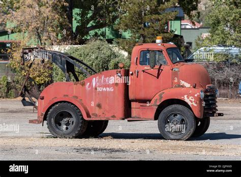 Vintage Tow Truck In The Historic District Of Helper Utah Stock Photo