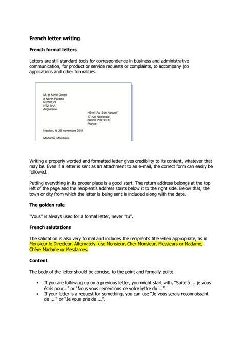 Formal french letters tend to be more formal than formal english letters. French Letter Writing 1 - PF12002 - Dundee - StuDocu