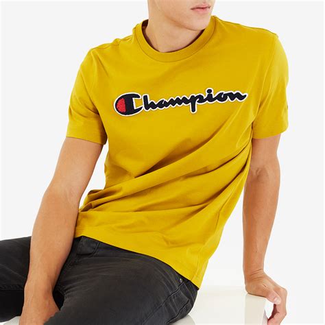 Champion Logo Basic Crewneck T-Shirt - Yellow - Mens Clothing