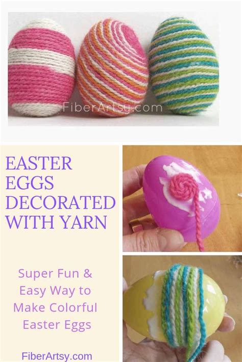 Diy Easter Eggs Decorated With Yarn Easter Crafts Holiday Decorations Easter