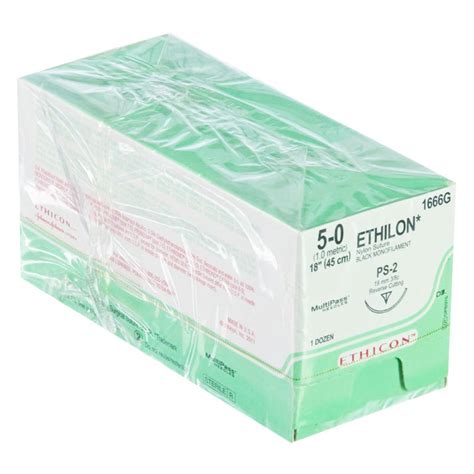Ethicon Ethilon 18in Size 5 0 Nylon Suture With Ps 2 Needle Med Vet
