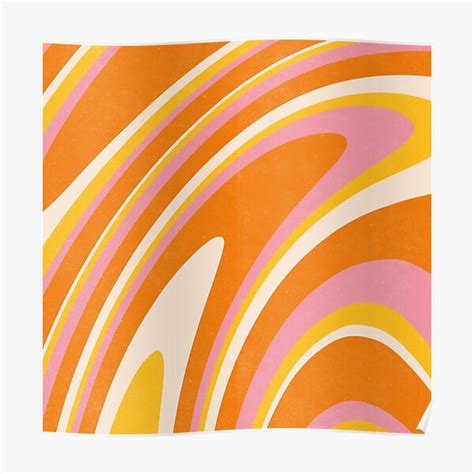 Orange Pink Groovy Wavy Retro 70s Abstract Swirl Poster For Sale By