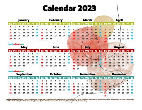 Free Printable 2023 Year At A Glance Floral Calendar Carrie Elle Free