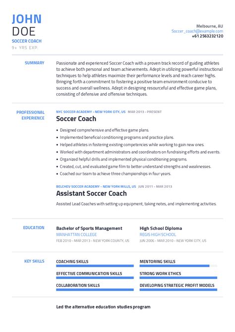 Assistant Coach Resume Sample