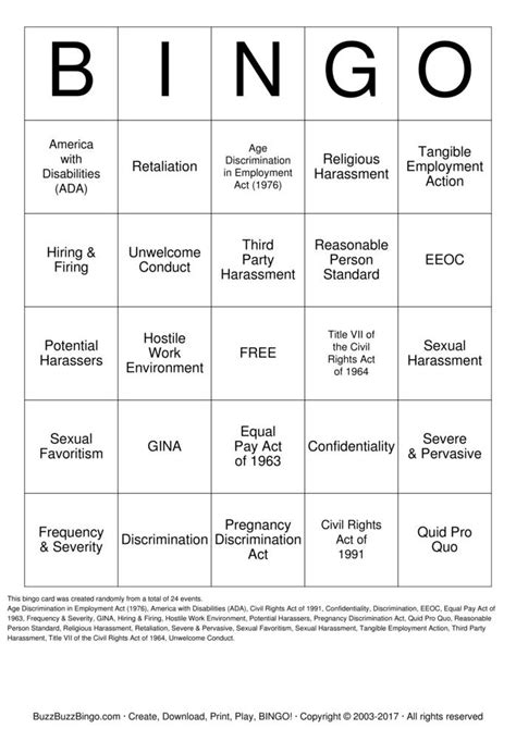 Sexual Harrassment Bingo Cards To Download Print And Customize