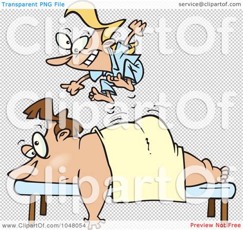 Royalty Free Rf Clip Art Illustration Of A Cartoon Tiny Massage Therapist Jumping On Her
