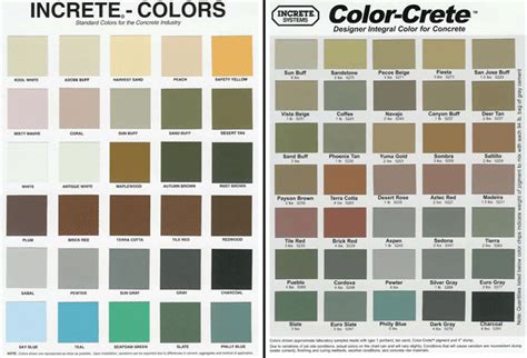 Increte Concrete Color Chart Fairfax Contractor