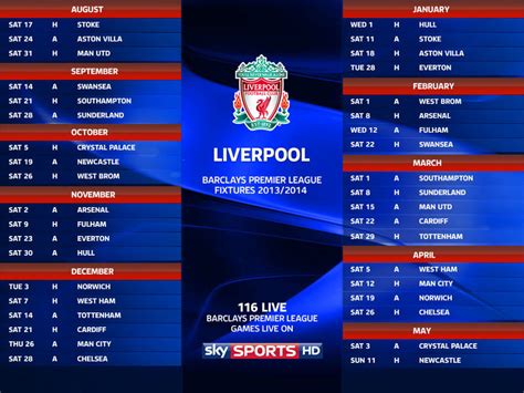 This is the page for the premier liga, with an overview of fixtures, tables,. 2013/14 Premier League fixtures - Hff