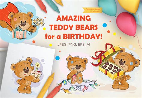 Lovely Teddy Bears Happy Birthday By Vectorpocket Thehungryjpeg