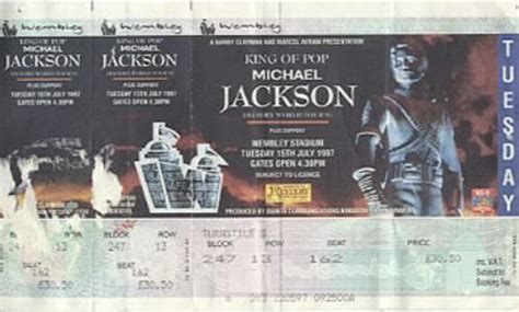 Michael Jackson History World Tour Uk Concert Ticket