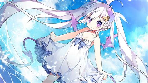 Lil Devil Dress White Hair Adorable Wing Twin Tail Anime Anime