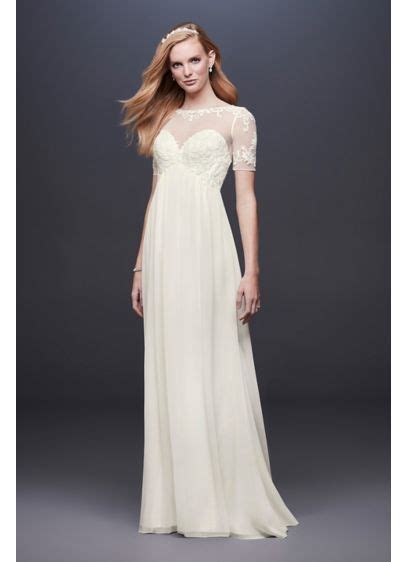 Chiffon Wedding Dress With Illusion Lace Sleeves Davids Bridal