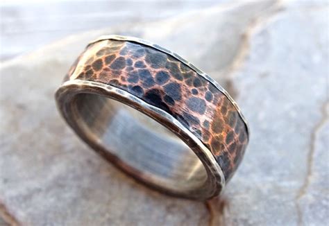 Forged Silver Copper Ring Mens Wedding Band Hammered Copper Etsy