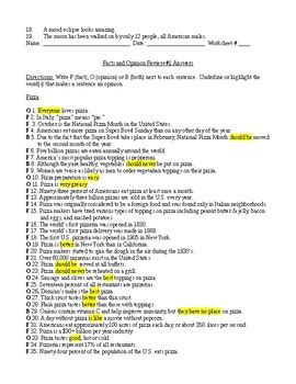 Investigate • subtraction with unlike denominators. Fact and Opinion Review (or Test) and Detailed Answer Key by Debbie's Den