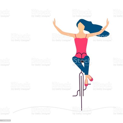 Woman Raising Arms And Riding Bicycle Stock Illustration Download