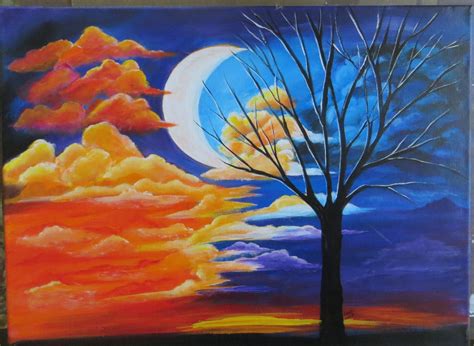 Modern Art Full Moon Tree Painting 16 X 20 Acrylic On Etsy Painting