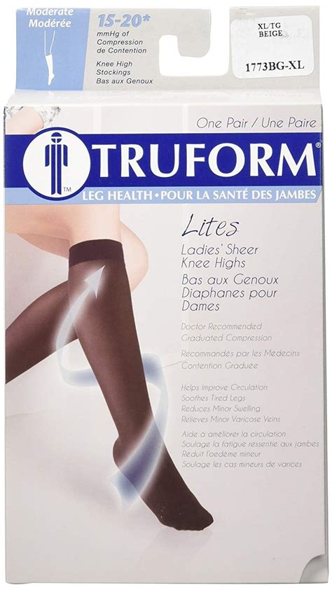 Truform Compression Stockings 15 20 MmHg Sheer Knee High Beige XL