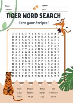 Tiger Vocabulary Word Search FREE By Going UP Education TpT