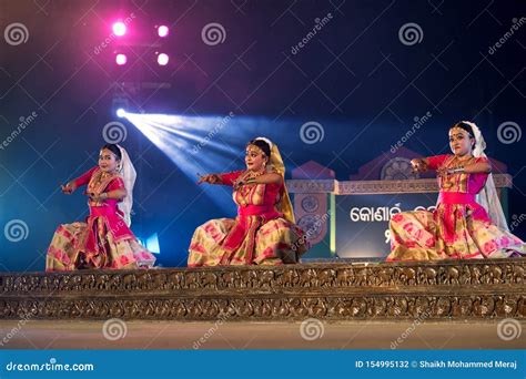 Group Of Sattriya Dancers Performing Sattriya Dance On Stage At Konark