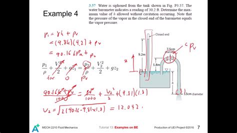 Mech Fluid Mechanics Tutorial Bernoulli Equation Ii Examples Youtube