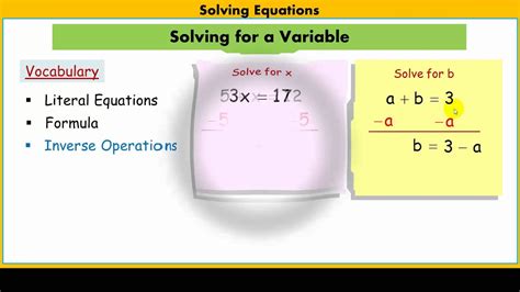 Solving formulas for a specific variable. Solving for a Variable in Literal Equations - YouTube