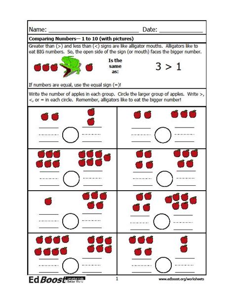 Comparing Numbers With Symbols Worksheet Up To 10