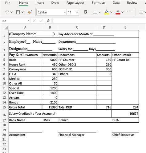 Salary Slip Format In Excel With Formula India