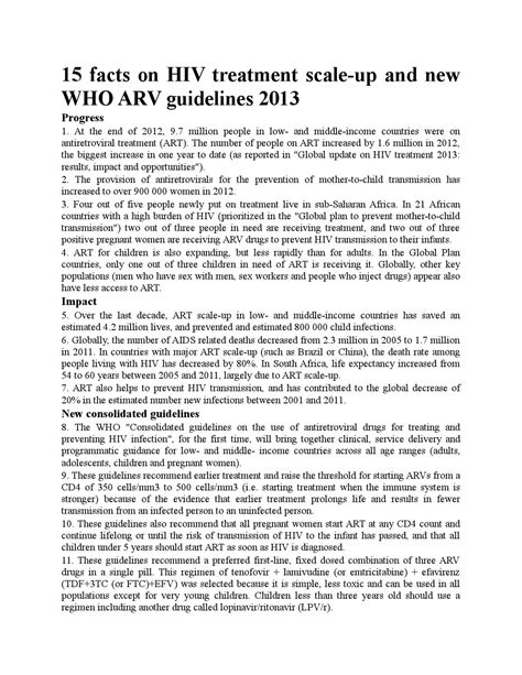 15 Facts On Hiv Treatment Scale Up And New Who Arv Guidelines 2013 By Network Of Plwh Issuu