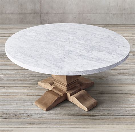 Salvaged Wood And Marble Trestle Round Dining Table