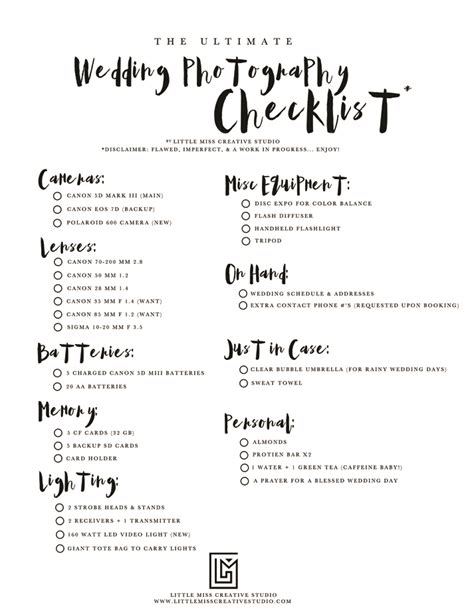 Little Miss Creative The Ultimate Wedding Gear Checklist For