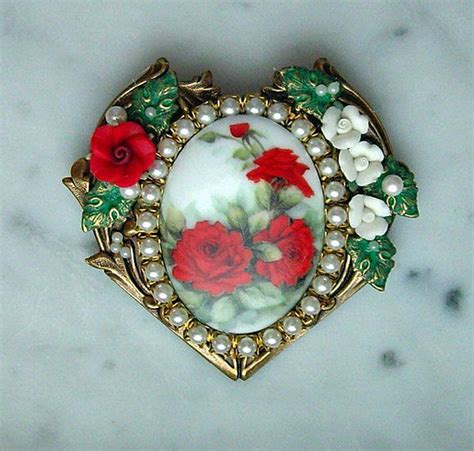 Red Roses Cameo Brooch Pendant 2012 Victorian Jewelry Jewelry