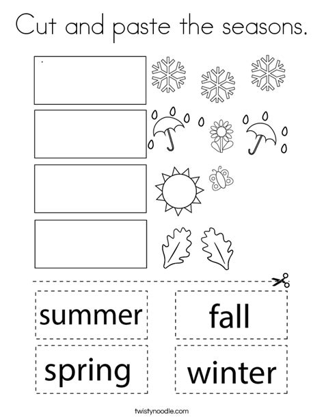 Cut And Paste The Seasons Coloring Page Twisty Noodle