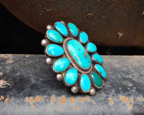 LARGE Vintage Zuni Natural Turquoise Ring For Women Size 8 Native